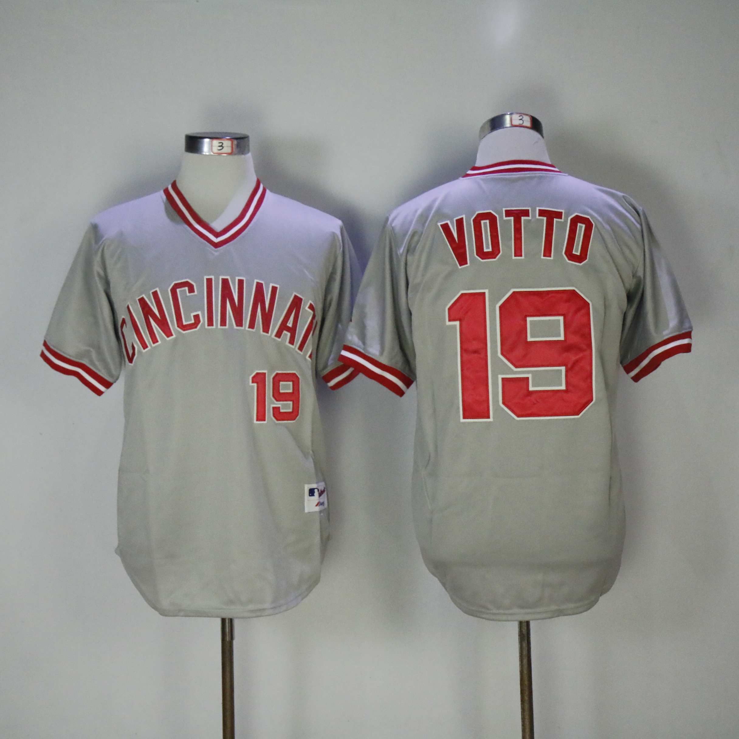 Men MLB Cincinnati Reds #19 Votto grey jerseys